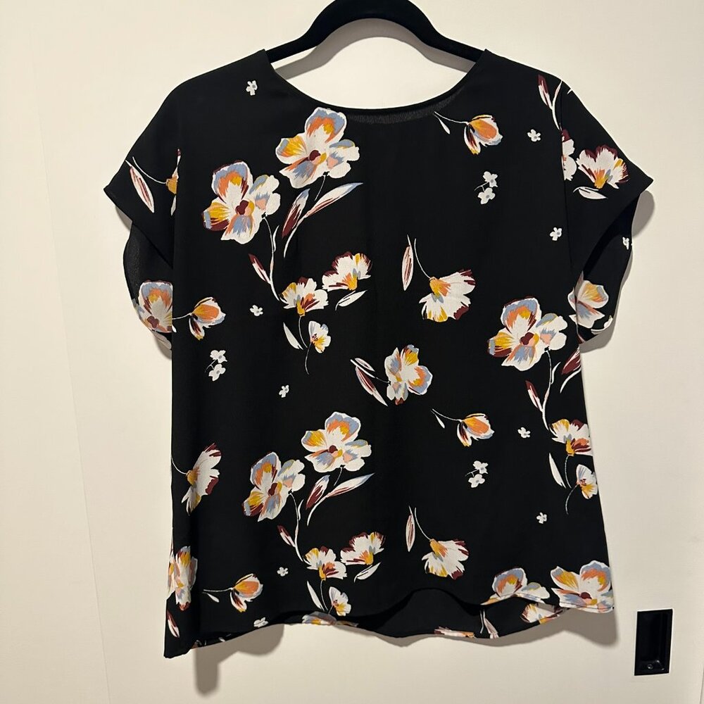 Halogen Black Floral Print Blouse – Size Petite L